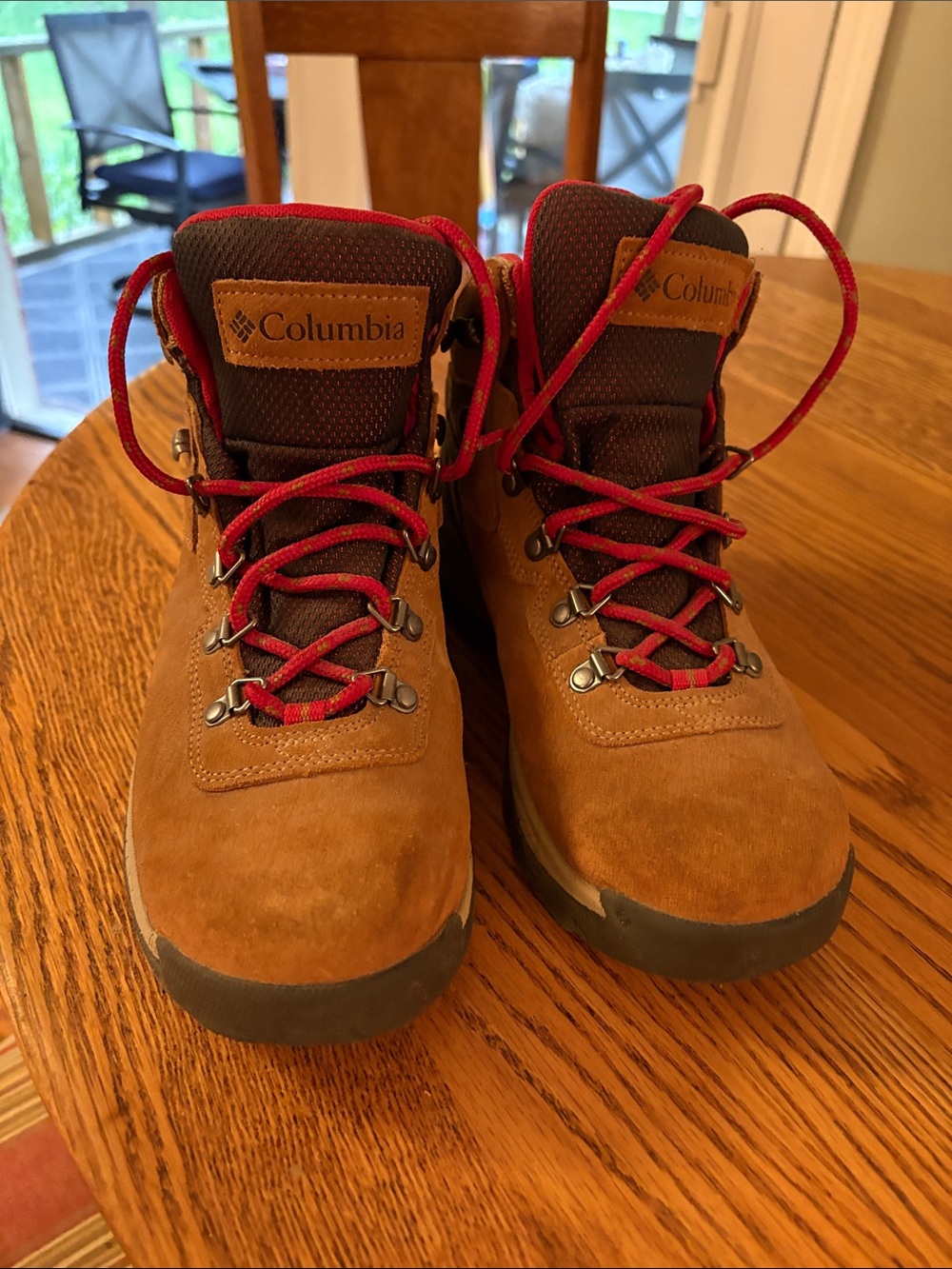 Columbia Tan Suede Hiking Boots with Red Laces